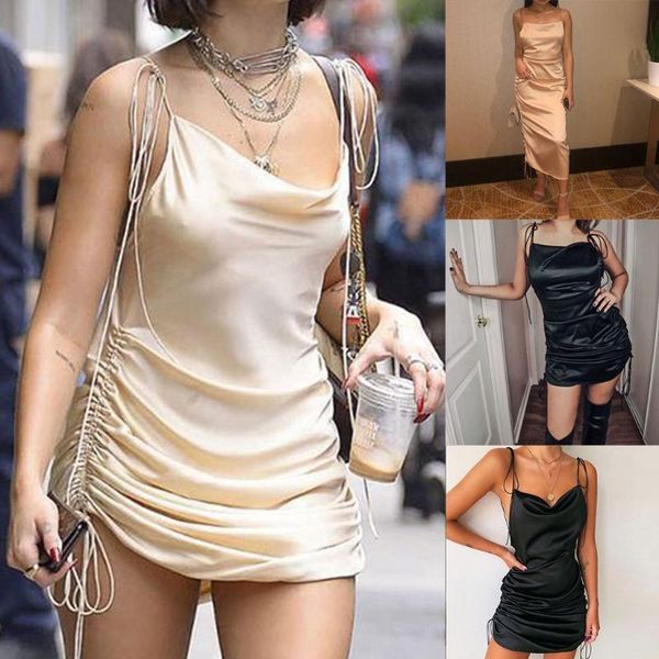 casual dresses women summer sleeveless satin slim mini dress side ruched pleated drawstring cowl neck backless beach party clubwear, Black;gray
casual dresses women summer sleeveless satin slim mini dress side ruched pleated drawstring cowl neck backless beach party clubwear, Black;gray