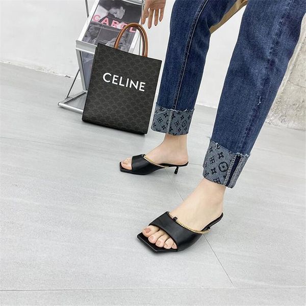 design cozy soft pu leather women slippers fashion metal chain summer slides sandals high heels ladies mules shoes, Black
design cozy soft pu leather women slippers fashion metal chain summer slides sandals high heels ladies mules shoes, Black