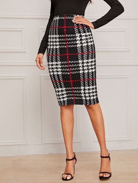 plaid high-rise pencil skirt j5aa#, Black
plaid high-rise pencil skirt j5aa#, Black