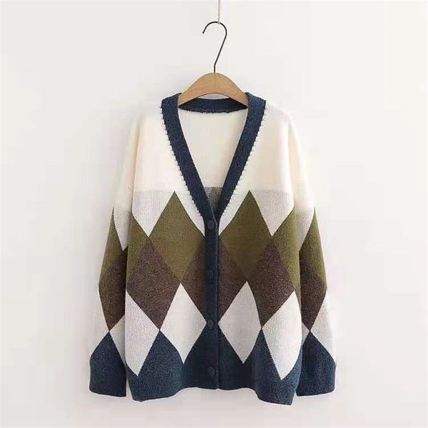 2021 spring and winter korean loose diamond contrast lazy knitted sweater cardigan women's versatile fashion outer coat, Black
2021 spring and winter korean loose diamond contrast lazy knitted sweater cardigan women's versatile fashion outer coat, Black