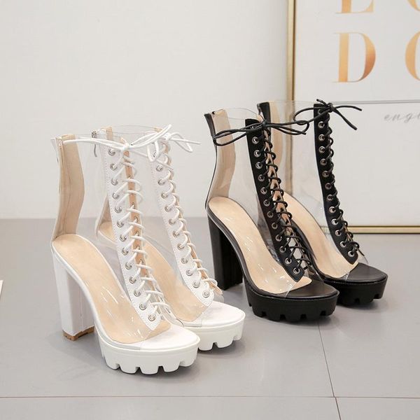 dress shoes large size 35 to 42 transparent pvc stage lace up thick heel high sandals women's 157-3, Black
dress shoes large size 35 to 42 transparent pvc stage lace up thick heel high sandals women's 157-3, Black