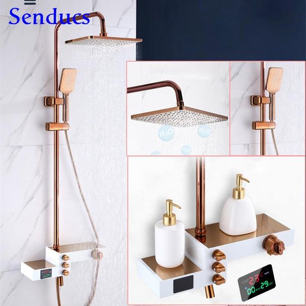 rose gold bathroom digital shower set rainfall bath head square brass bathtub mixer faucet thermostatic system sets
rose gold bathroom digital shower set rainfall bath head square brass bathtub mixer faucet thermostatic system sets