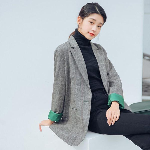 women's suits & blazers vintage one button gray women blazer autumn notched collar plaid female jacket 2021 casual loose suit coat good, White;black
women's suits & blazers vintage one button gray women blazer autumn notched collar plaid female jacket 2021 casual loose suit coat good, White;black