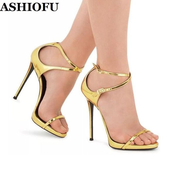 women's high heels sandals gold patent leather cross buckle party summer shoes evening fashion, Black
women's high heels sandals gold patent leather cross buckle party summer shoes evening fashion, Black