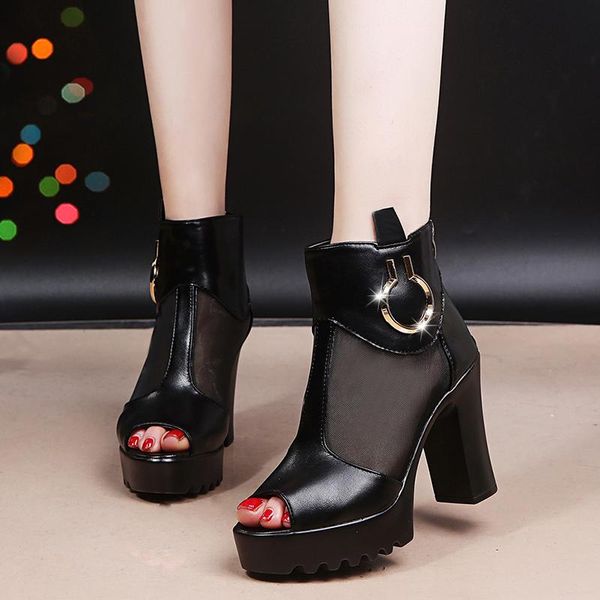 sandals how selling women's shoes fish mouth high-heeled mesh thick with summer hollow cold boots size 35-39, Black
sandals how selling women's shoes fish mouth high-heeled mesh thick with summer hollow cold boots size 35-39, Black