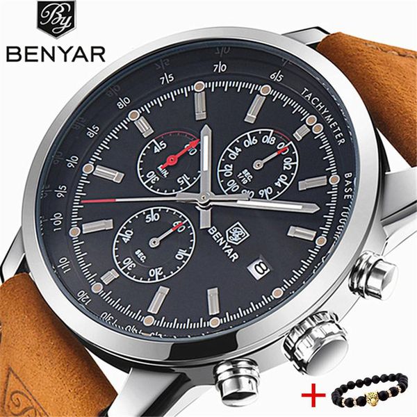 wristwatches men watch benyar business chronograph quarzt casual fashion military leather clocks relogio masculino, Slivery;brown
wristwatches men watch benyar business chronograph quarzt casual fashion military leather clocks relogio masculino, Slivery;brown