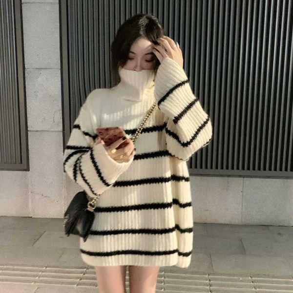 women's sweaters 2021 autumn winter women knitted stripe pullovers turtleneck long sleeve solid color loose elastic sweater, White;black
women's sweaters 2021 autumn winter women knitted stripe pullovers turtleneck long sleeve solid color loose elastic sweater, White;black