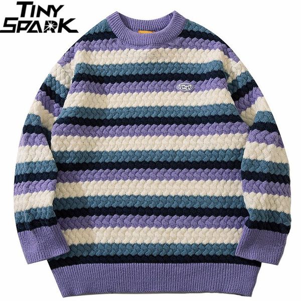 men's sweaters streetwear knitted sweater hip hop striped pullover 2021 men harajuku cotton casual black purple autumn winter, White;black
men's sweaters streetwear knitted sweater hip hop striped pullover 2021 men harajuku cotton casual black purple autumn winter, White;black