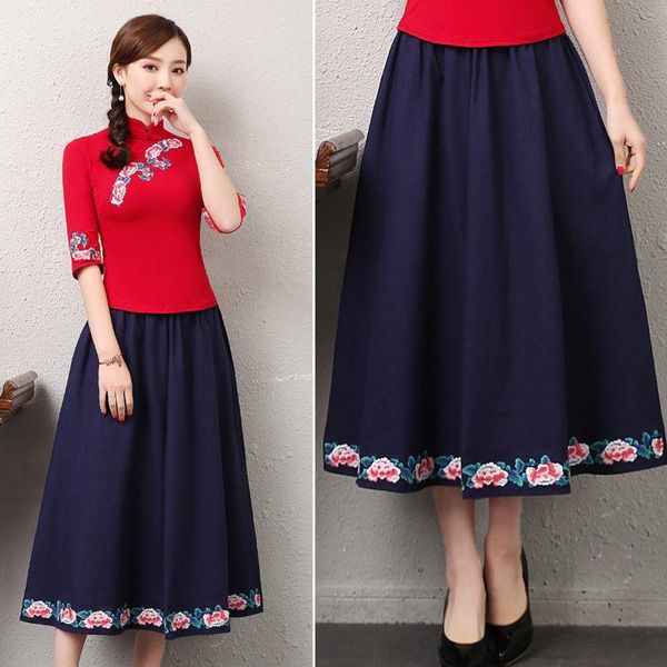 skirts spring summer ethnic style cotton linen retro literary hem embroidered elastic waist a-line skirt womens aq814, Black
skirts spring summer ethnic style cotton linen retro literary hem embroidered elastic waist a-line skirt womens aq814, Black