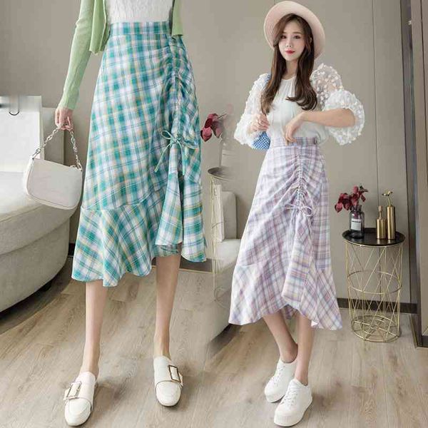 skirts spring summer retro plaid a-line ruffled founce drawstrings calf long skirts, Black
skirts spring summer retro plaid a-line ruffled founce drawstrings calf long skirts, Black