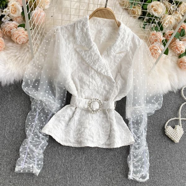 summer women style fashion notched collar patchwork lace puff long sleeve belt casual slim short shirt rd694 210525, White
summer women style fashion notched collar patchwork lace puff long sleeve belt casual slim short shirt rd694 210525, White