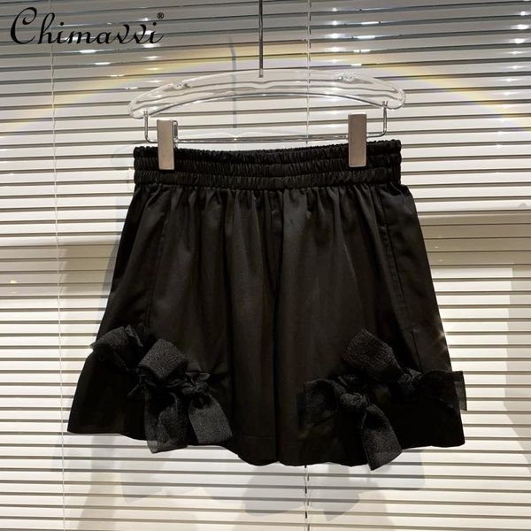 women's shorts fashionable mesh bow for women korean fashion design elastic waist loose casual sweet wide leg short pants, White;black
women's shorts fashionable mesh bow for women korean fashion design elastic waist loose casual sweet wide leg short pants, White;black
