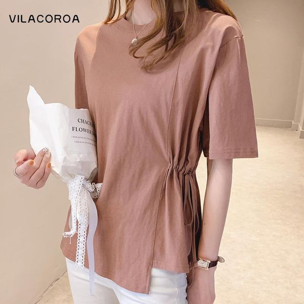 women's t-shirt irregular drawstring simple short-sleeved solid minimalist style tee-shirt female loose casual pullover, White
women's t-shirt irregular drawstring simple short-sleeved solid minimalist style tee-shirt female loose casual pullover, White