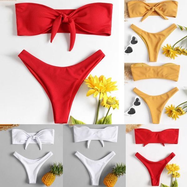 women's swimwear solid bikini women tube female swimsuit front knot two-piece set brazilian bather bathing suit swim, White;black
women's swimwear solid bikini women tube female swimsuit front knot two-piece set brazilian bather bathing suit swim, White;black