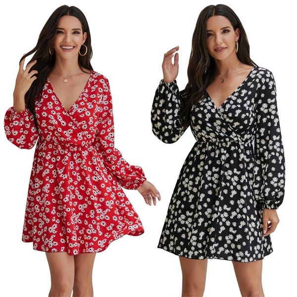 women long sleeve swing midi dress boho daisy floral wrap v-neck sundress casual dresses, Black;gray
women long sleeve swing midi dress boho daisy floral wrap v-neck sundress casual dresses, Black;gray