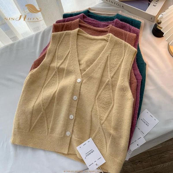 women's vests sishion 2021 autumn sweater vest women solid retro v-neck sleeveless knitting button cardigan 7 colors sp1474, Black;white
women's vests sishion 2021 autumn sweater vest women solid retro v-neck sleeveless knitting button cardigan 7 colors sp1474, Black;white