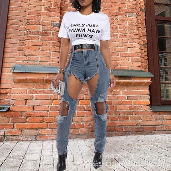 women's pants & capris 2021 summer casual three-dimensional tailored ripped jeans, Black;white
women's pants & capris 2021 summer casual three-dimensional tailored ripped jeans, Black;white