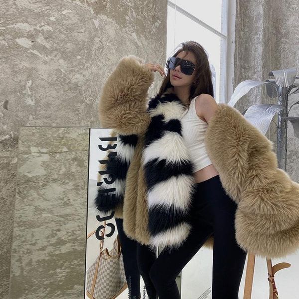 women's fur & faux 2021 winter fashion fried street jacket outwear stitching warm ladies clothing mid-length coat, Black
women's fur & faux 2021 winter fashion fried street jacket outwear stitching warm ladies clothing mid-length coat, Black