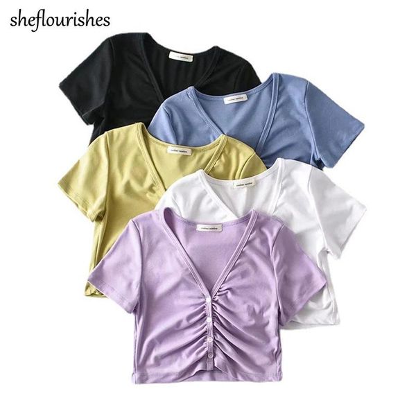 women's t-shirt korean v neck women summer t shirt short sleeve cropped knitted solid tshirts ruched button up black white
women's t-shirt korean v neck women summer t shirt short sleeve cropped knitted solid tshirts ruched button up black white