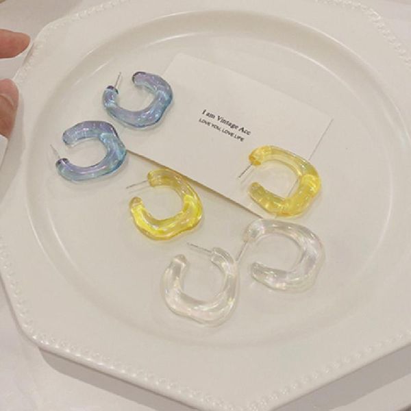 hoop & huggie aomu korea retro blue yellow transparent resin c-shaped earrings irregular geometric smooth for women accessories, Golden;silver
hoop & huggie aomu korea retro blue yellow transparent resin c-shaped earrings irregular geometric smooth for women accessories, Golden;silver