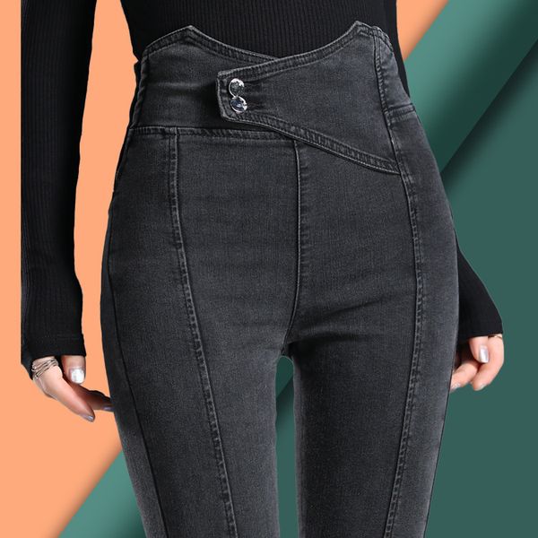 kog645 black female foot high waist jeans trousers in spring and period and new black pants show stretch tight, Blue
kog645 black female foot high waist jeans trousers in spring and period and new black pants show stretch tight, Blue