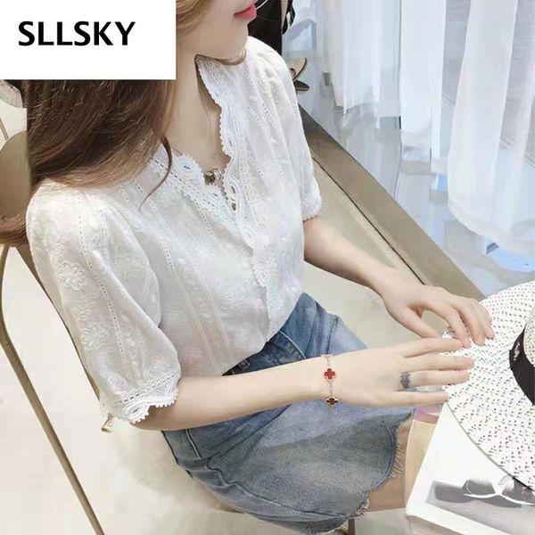 women's t-shirt sllsky elegant casual light v-neck short-sleeved small white flower embellishment cotton soft and comfortable fit
women's t-shirt sllsky elegant casual light v-neck short-sleeved small white flower embellishment cotton soft and comfortable fit