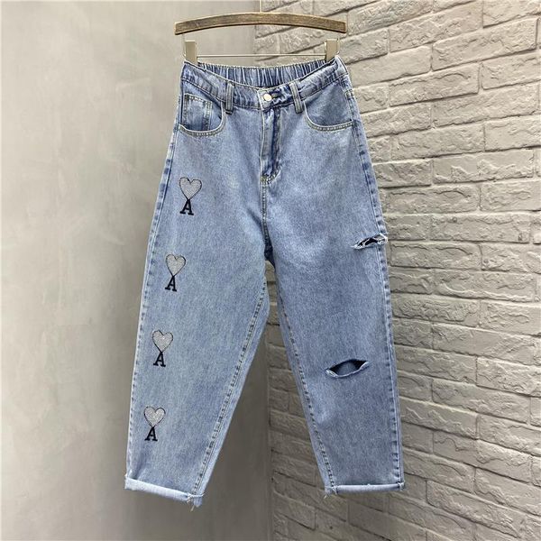 women's jeans spring summer women hearts embroidery drill hole loose casual plus size high waist denim ankle length harem pants a413, Blue
women's jeans spring summer women hearts embroidery drill hole loose casual plus size high waist denim ankle length harem pants a413, Blue