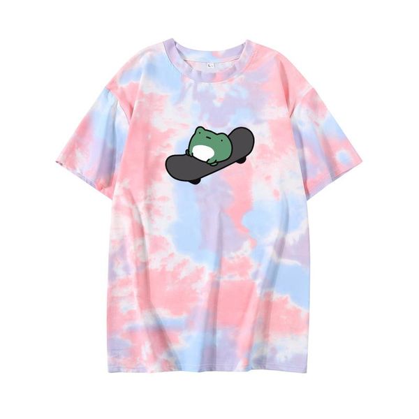 women's t-shirt cartoons skateboard frog tie dye women cute pattern print summer korean streetwear harajuku style kawaii couple, White
women's t-shirt cartoons skateboard frog tie dye women cute pattern print summer korean streetwear harajuku style kawaii couple, White