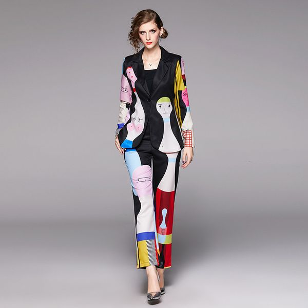women's two piece pants fall fashion women pant suits cartoon print long sleeve business suits casual ladies blazer with pant sets xrtw, White
women's two piece pants fall fashion women pant suits cartoon print long sleeve business suits casual ladies blazer with pant sets xrtw, White