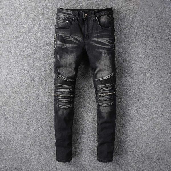 men's jeans trendy punk spliced zipper men black slim fit tight ankle motorcycle pants big size clothing motor biker, Blue
men's jeans trendy punk spliced zipper men black slim fit tight ankle motorcycle pants big size clothing motor biker, Blue