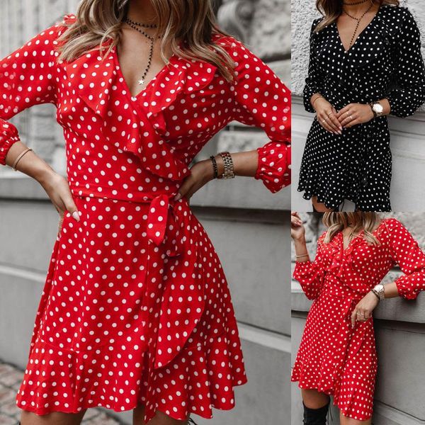 casual dresses dot print bohemian ruffle wrap dress women elegant evening party gown fashion girls deep v mini vestidos, Black;gray
casual dresses dot print bohemian ruffle wrap dress women elegant evening party gown fashion girls deep v mini vestidos, Black;gray