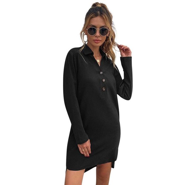 casual dresses 2021 autumn women fashion black washed cotton single breasted lapel long sleeve loose solid color dress, Black;gray
casual dresses 2021 autumn women fashion black washed cotton single breasted lapel long sleeve loose solid color dress, Black;gray