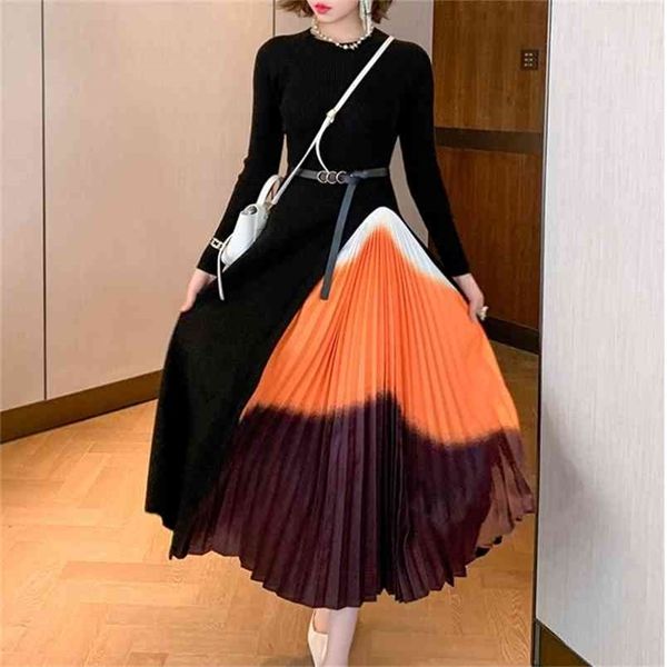 spring fall fashion elegant knitted patchwork gradient color pleated midi dress female long sleeve slim casual 210519, Black;gray
spring fall fashion elegant knitted patchwork gradient color pleated midi dress female long sleeve slim casual 210519, Black;gray