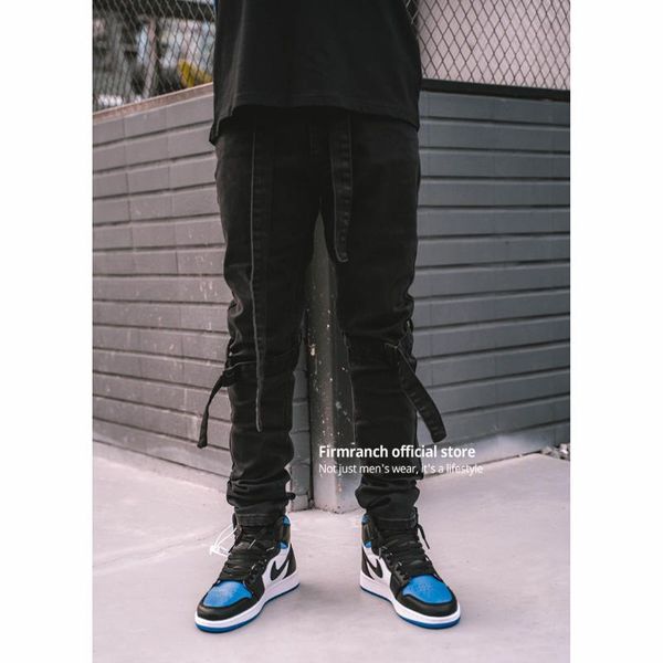 men's jeans firmranch black bandage design for men/women high street broken pencil fog denim pants slim motorcycle trouse, Blue
men's jeans firmranch black bandage design for men/women high street broken pencil fog denim pants slim motorcycle trouse, Blue