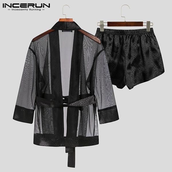 men's tracksuits incerun 2021 men's sets plus size fashion clothes long sleeve shirt and short pants net yarn hollow out pajamas s-, Gray
men's tracksuits incerun 2021 men's sets plus size fashion clothes long sleeve shirt and short pants net yarn hollow out pajamas s-, Gray