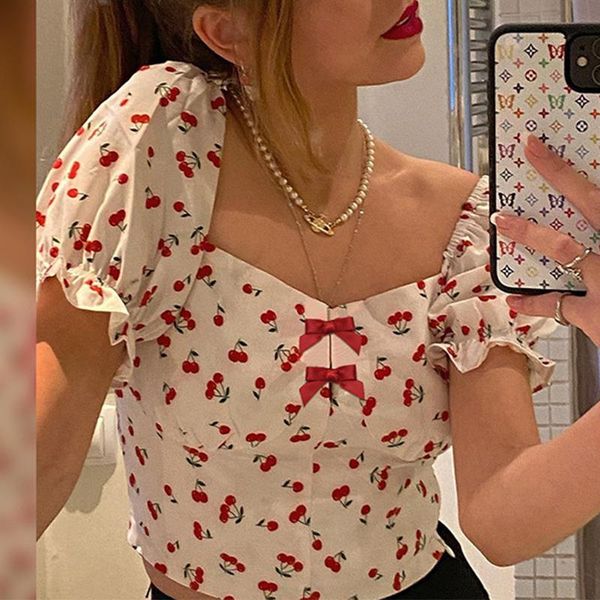 kawaii vintage cherry printing bustier 2000s aesthetics square collar puff sleeve crop tee y2k fashion cute t-shirt women's, White
kawaii vintage cherry printing bustier 2000s aesthetics square collar puff sleeve crop tee y2k fashion cute t-shirt women's, White