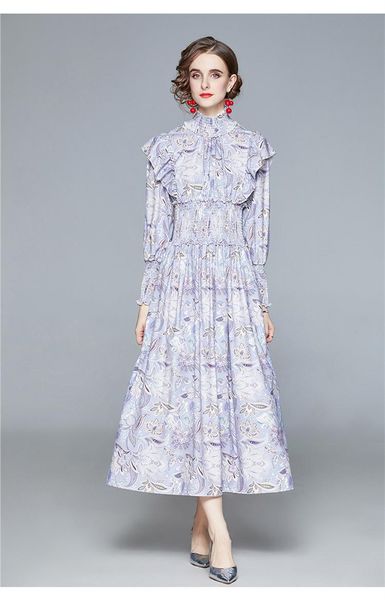 autumn runway light purple flower print sweet maxi dress women turtleneck puff sleeve elastic waist ruffle pleated long casual dresses, Black;gray
autumn runway light purple flower print sweet maxi dress women turtleneck puff sleeve elastic waist ruffle pleated long casual dresses, Black;gray