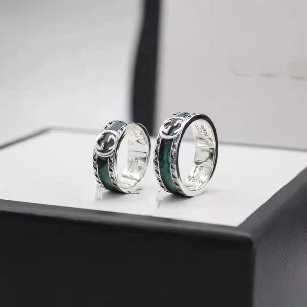 925 silver green orange enamel interlocking ring men's and women's couple pair ring gift black friday deals, Blue;gray
925 silver green orange enamel interlocking ring men's and women's couple pair ring gift black friday deals, Blue;gray