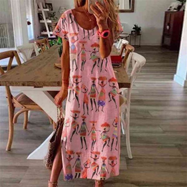 women short sleeve long dress summer ethnic style digital print dresses girls loose split beach sundress vestidos, Black;gray
women short sleeve long dress summer ethnic style digital print dresses girls loose split beach sundress vestidos, Black;gray