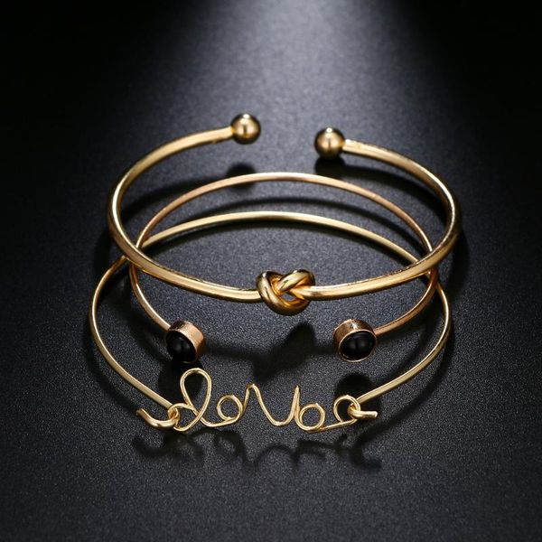 3pcs/set gold color open letter love knot round bracelet set for women charm adjustable bangle & 2021 jewelry, Black
3pcs/set gold color open letter love knot round bracelet set for women charm adjustable bangle & 2021 jewelry, Black