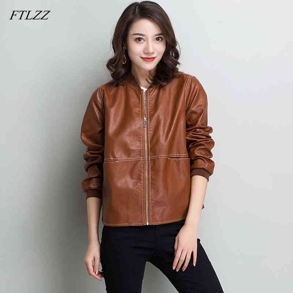 women casual pu leather jacket autumn winter basic black faux coat lady zipper short motorcycle jackets 210423
women casual pu leather jacket autumn winter basic black faux coat lady zipper short motorcycle jackets 210423