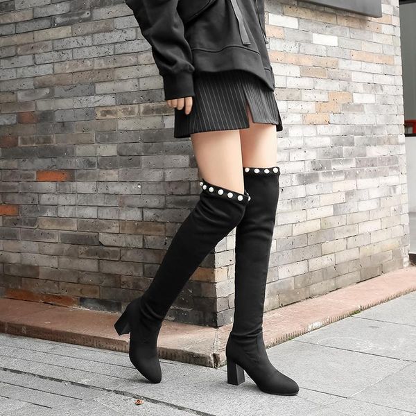 boots 2021 autumn and winter show thin elastic pearl decoration high heel over knee women's, Black
boots 2021 autumn and winter show thin elastic pearl decoration high heel over knee women's, Black