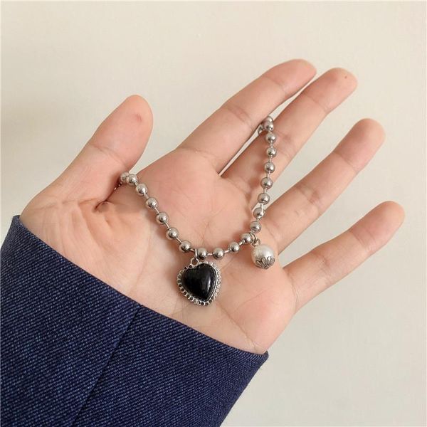 punk retro shiny rhinestone black heart pendant bracelet for women mujer silver color beaded simulated pearl charm bracelets, Golden;silver
punk retro shiny rhinestone black heart pendant bracelet for women mujer silver color beaded simulated pearl charm bracelets, Golden;silver