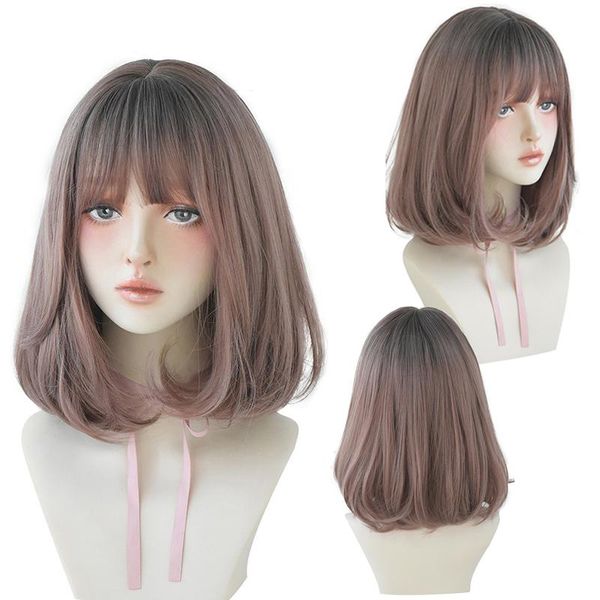 synthetic wigs shoulder length hair wig for black women short bob with bangs natural heat resistant fiber