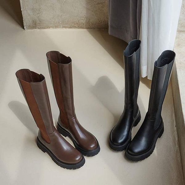 cow leather round toe slip on equestrian boots platform jelly bottom mixed color preppy style thigh high l31, Black
cow leather round toe slip on equestrian boots platform jelly bottom mixed color preppy style thigh high l31, Black
