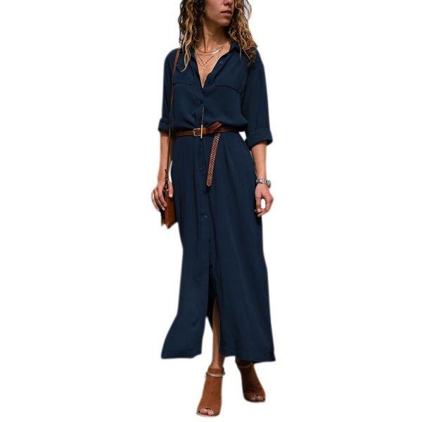 party dresses women button down collar roll up sleeve casual long maxi shirt dress split solid, White;black
party dresses women button down collar roll up sleeve casual long maxi shirt dress split solid, White;black