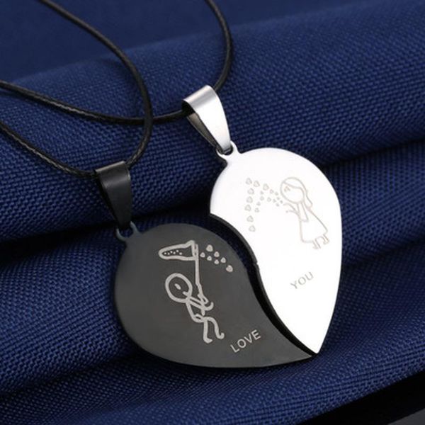 pendant necklaces fashion broken heart lover necklace leather chain stainless steel couple valentine's day gift, Silver
pendant necklaces fashion broken heart lover necklace leather chain stainless steel couple valentine's day gift, Silver