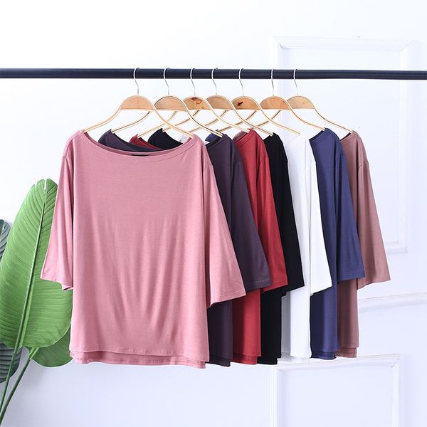 women's t shirt summer's modal one neck bottom korean loose medium sleeve thin top, White
women's t shirt summer's modal one neck bottom korean loose medium sleeve thin top, White