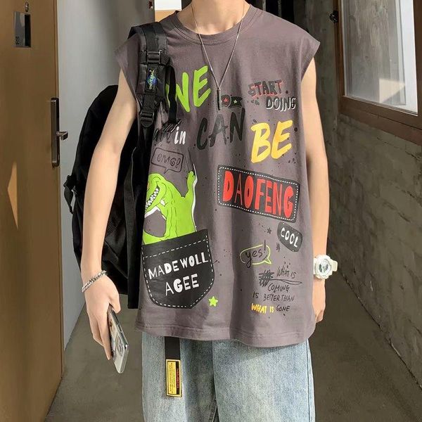 men' tank 2021 sleeveless t-shirt korean style trendy fashion brand vest sports waistcoat summer outer wear loose personality, White;black
men' tank 2021 sleeveless t-shirt korean style trendy fashion brand vest sports waistcoat summer outer wear loose personality, White;black