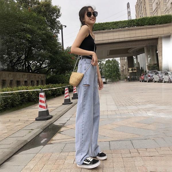 korean jeans in spring and summer of 2021 women's high waist with holes loose falling feeling floor dragging pants, Blue
korean jeans in spring and summer of 2021 women's high waist with holes loose falling feeling floor dragging pants, Blue